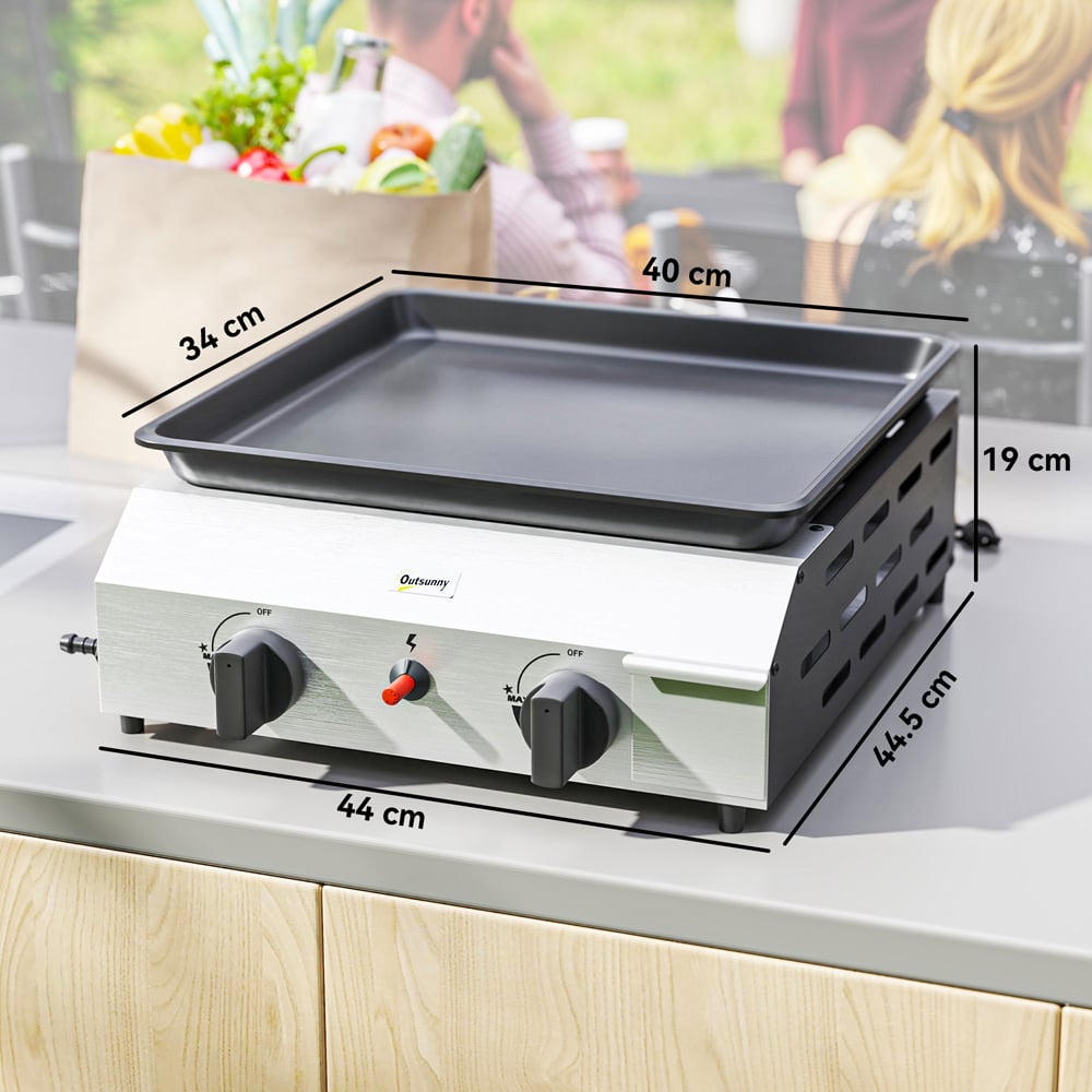 Outsunny Silver Gas Plancha Grill with 2 Stainless Steel Burner Image 9