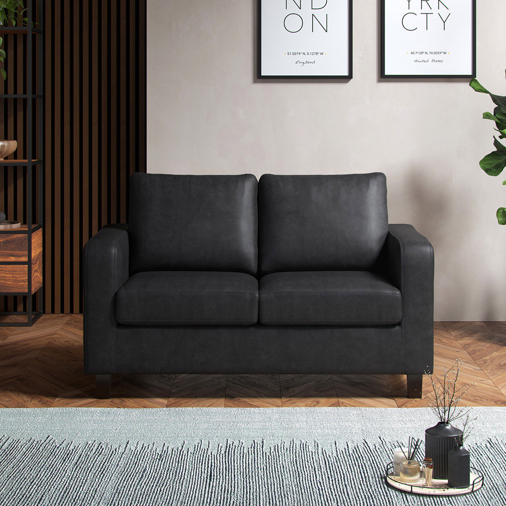 York 5 Seater Black Faux Leather Sofa Suite Image 8