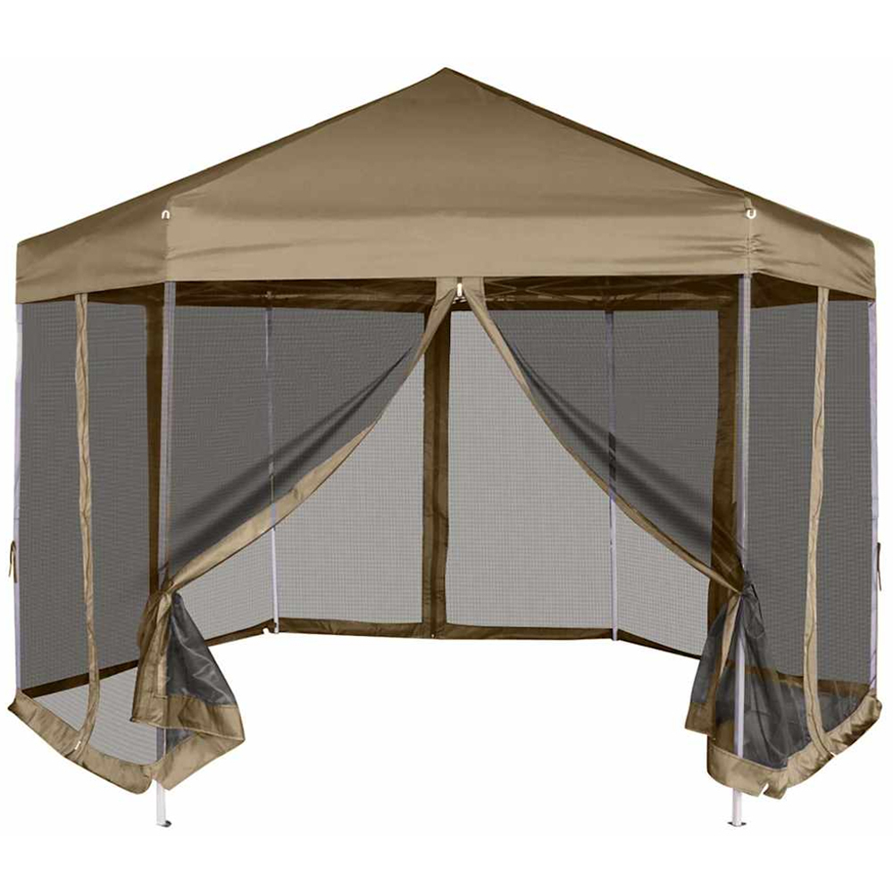 vidaXL 3.6 x 3.1m Taupe Hexagonal Marquee Pop Up Gazebo Party Tent Image 1