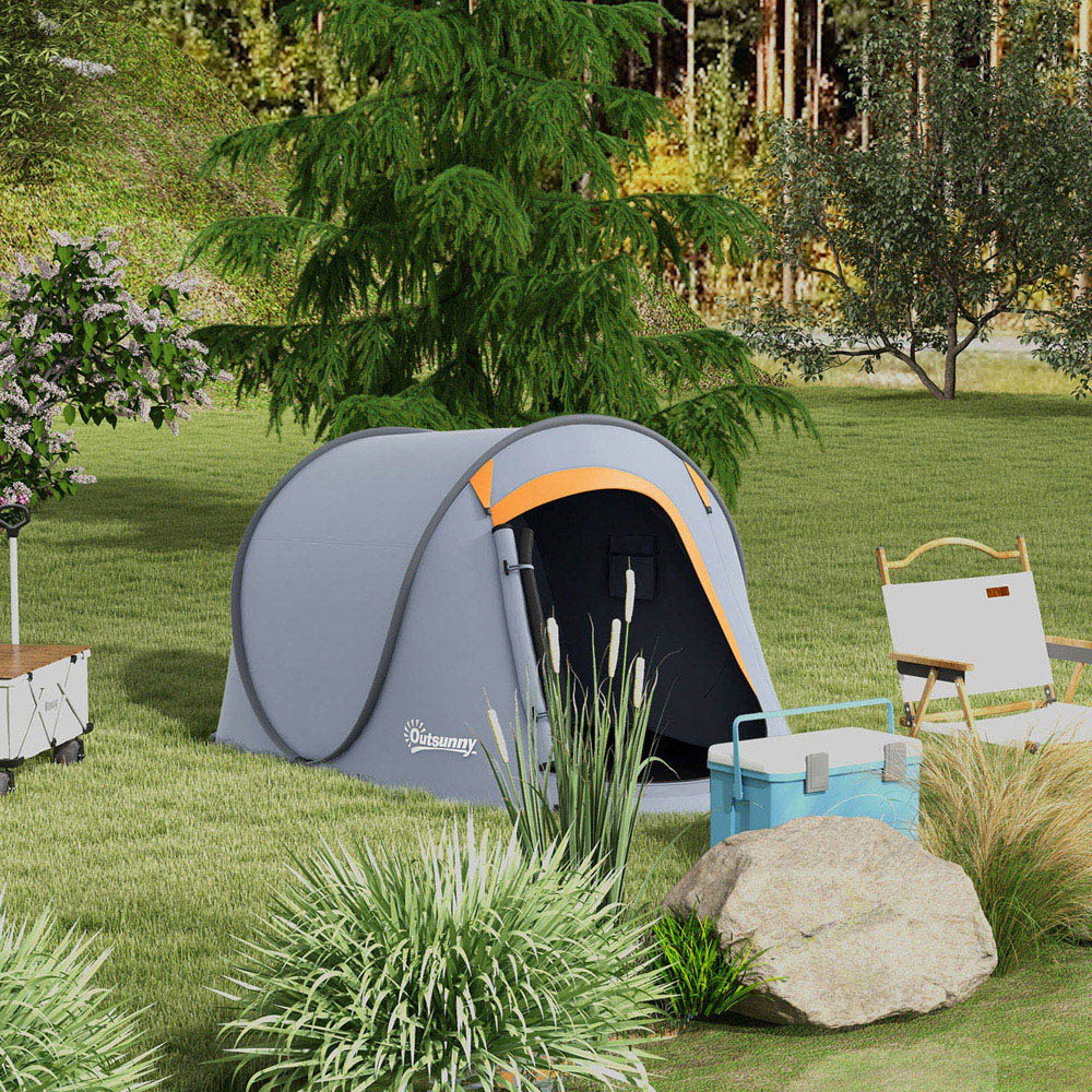 Outsunny 2 Person Waterproof Camping Tent Grey and Orange Image 2