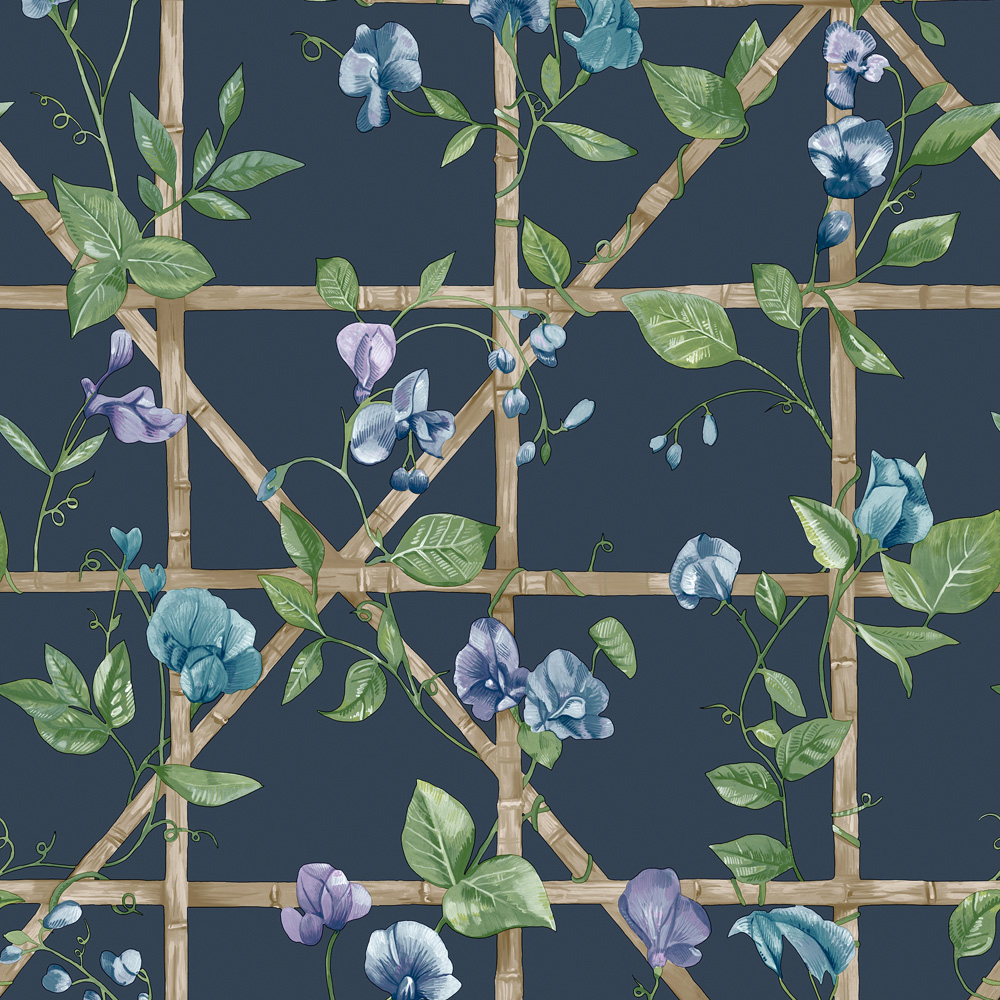 Holden Decor Trailing Floral Trellis Navy Wallpaper Image 1