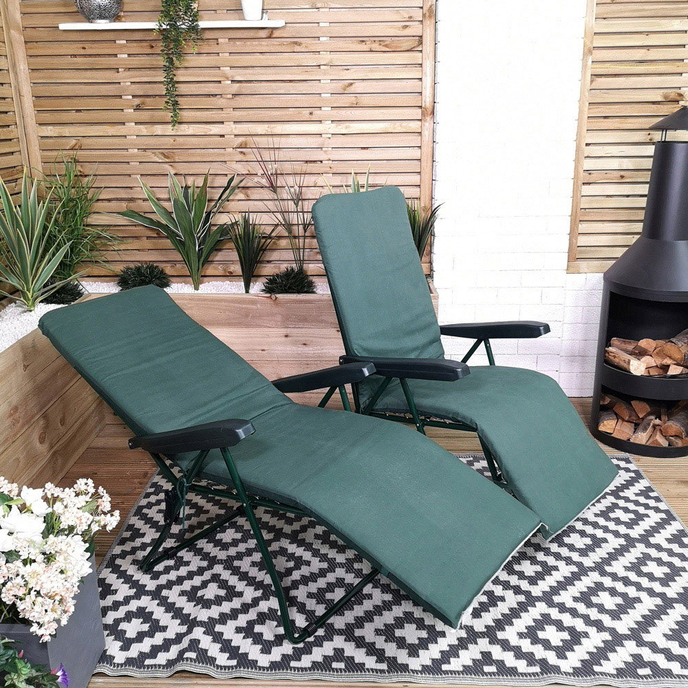 Samuel Alexander Set of 2 Green Padded Recliner Garden Sun Loungers Image 6