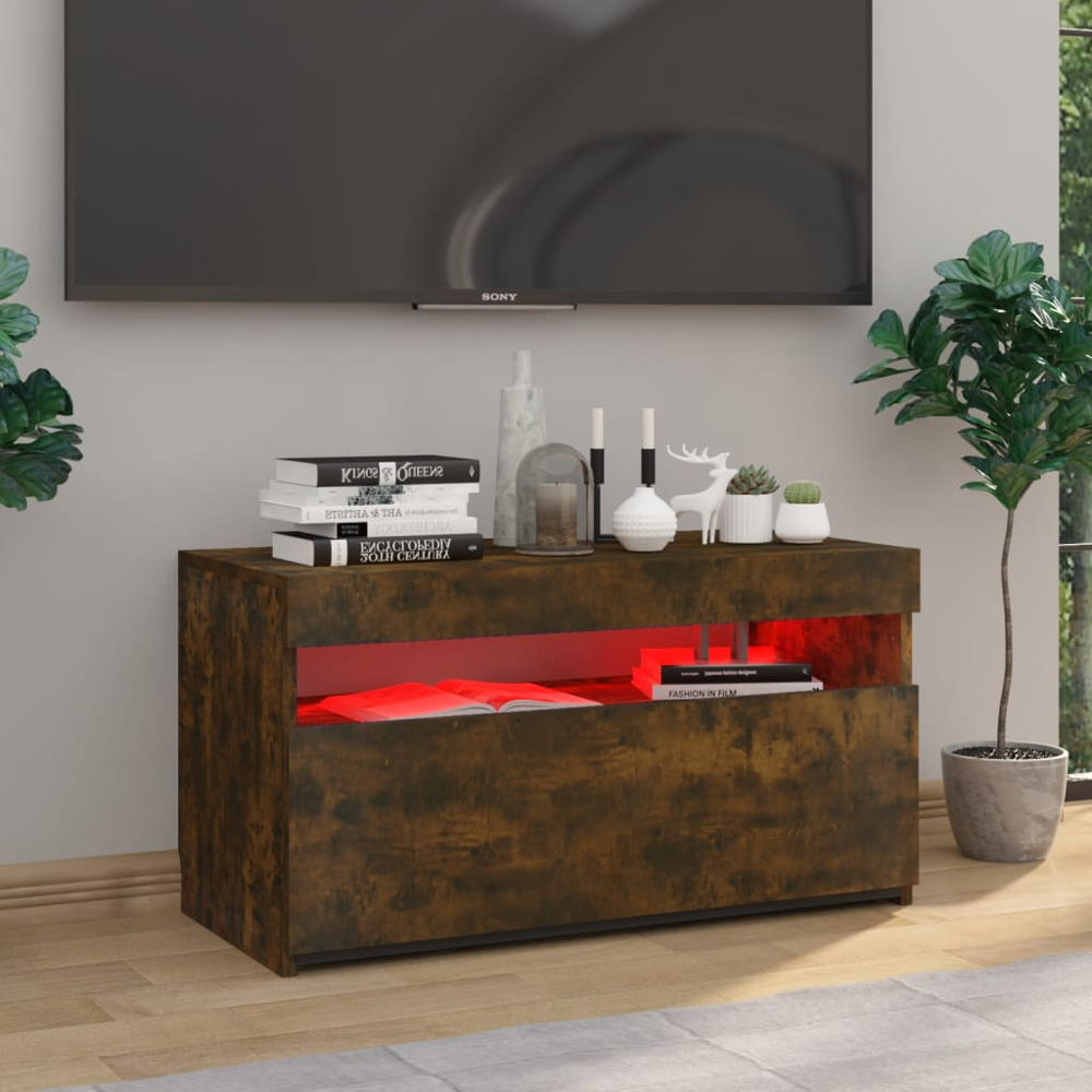 vidaXL Single Door Single Shelf Smoked Oak LED TV Cabinet Image 3