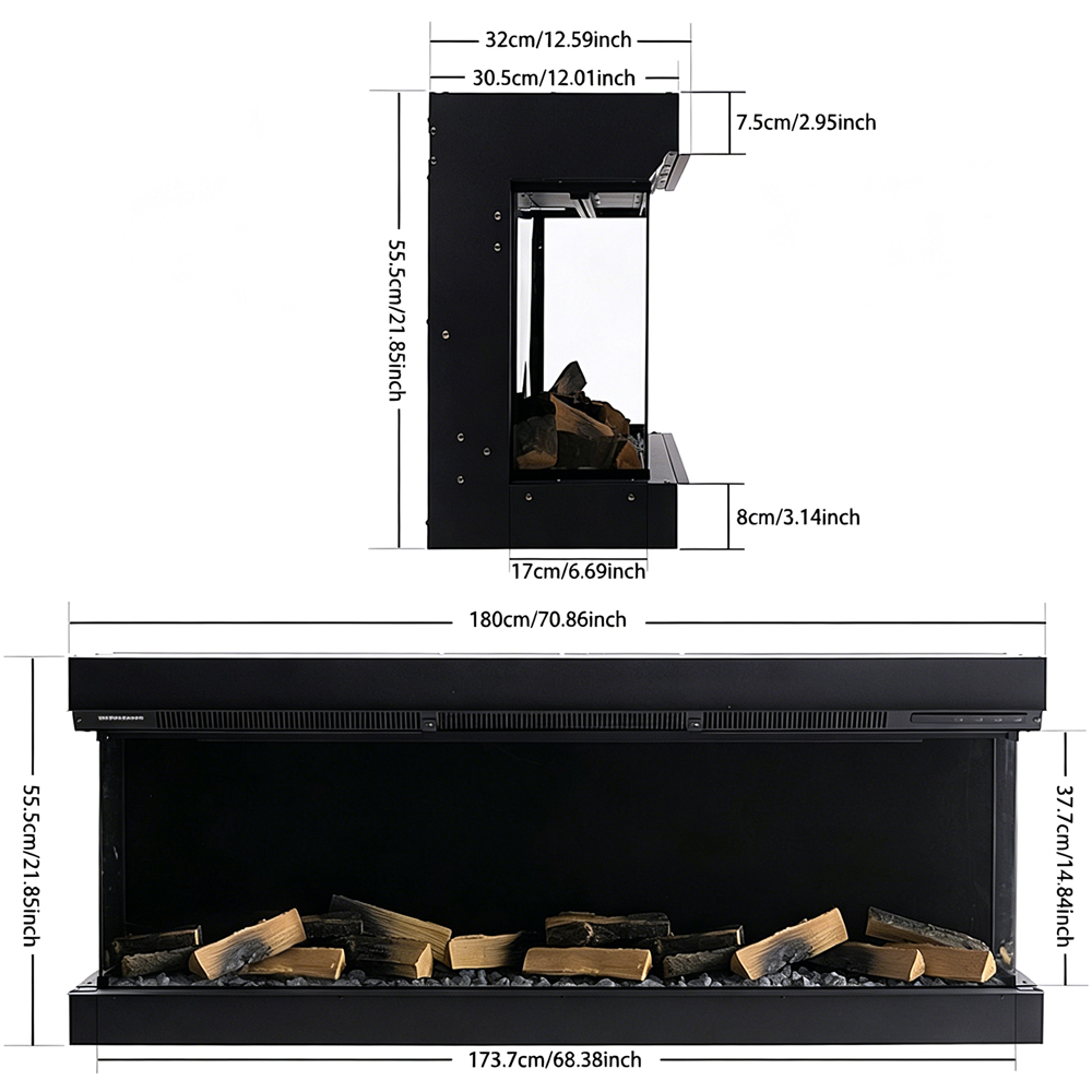 Living and Home Black Electric Fireplace Heater 1800W 68 inch 68 Image 5