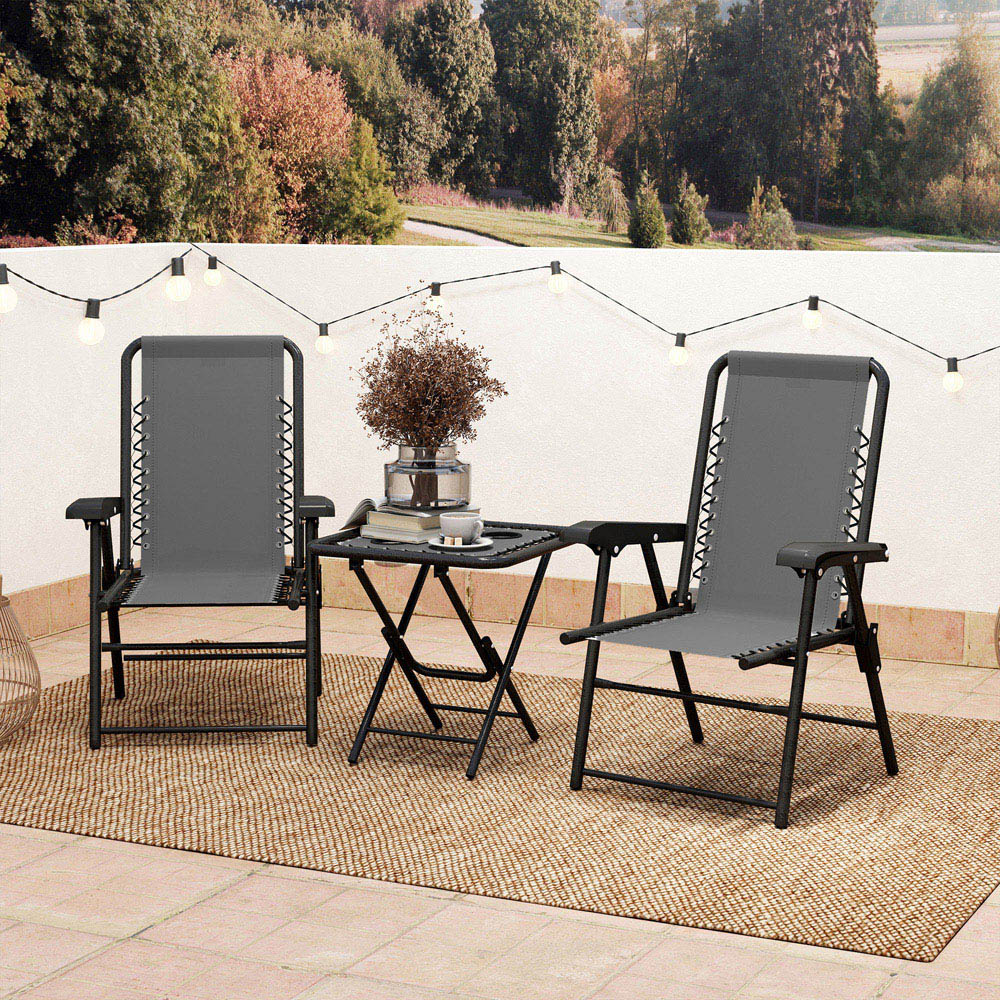 Outsunny 2 Seater Foldable Garden Bistro Set with Cup Holders Dark Grey Image 3