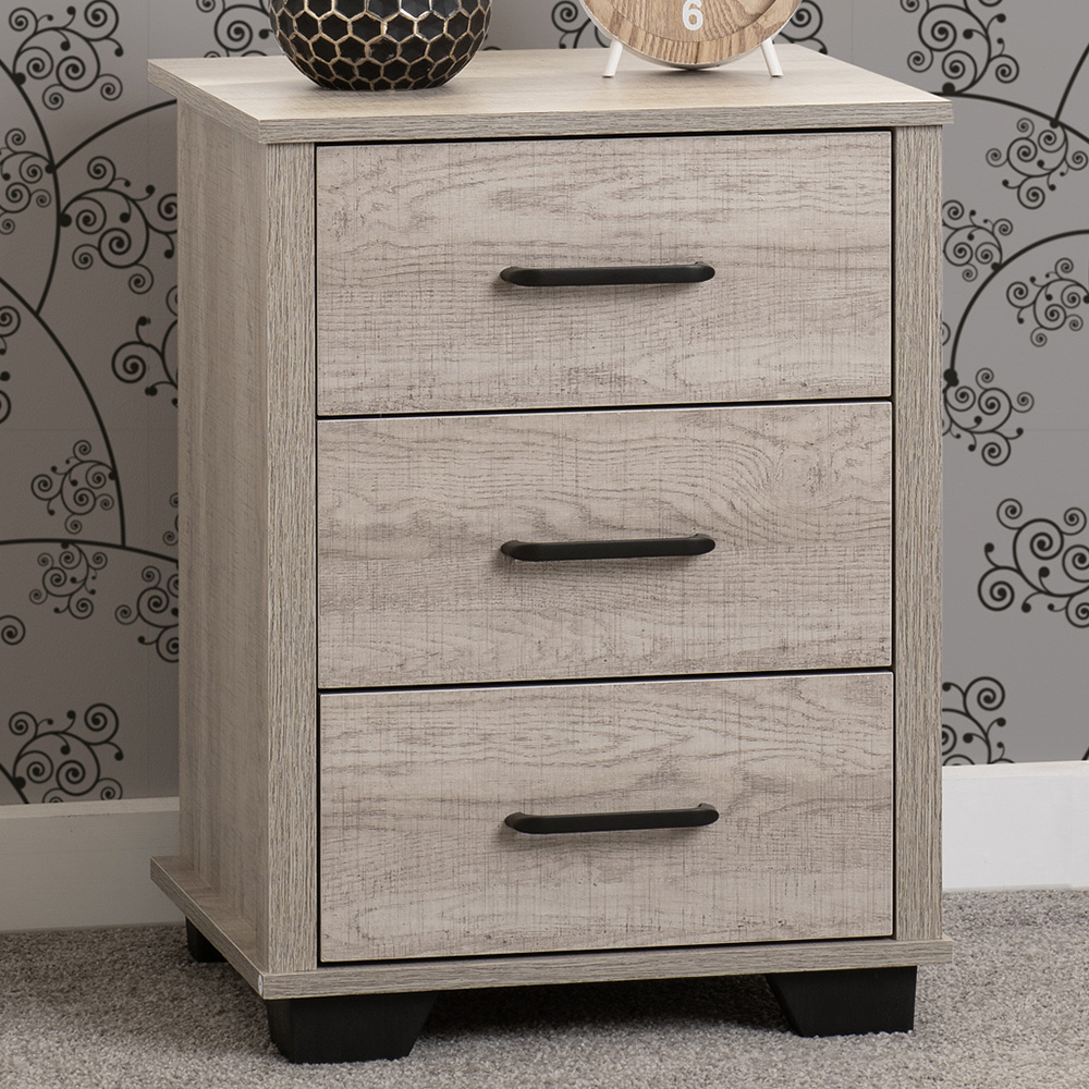 Seconique Oliver 3 Drawer Light Oak Effect Bedside Table Image 1