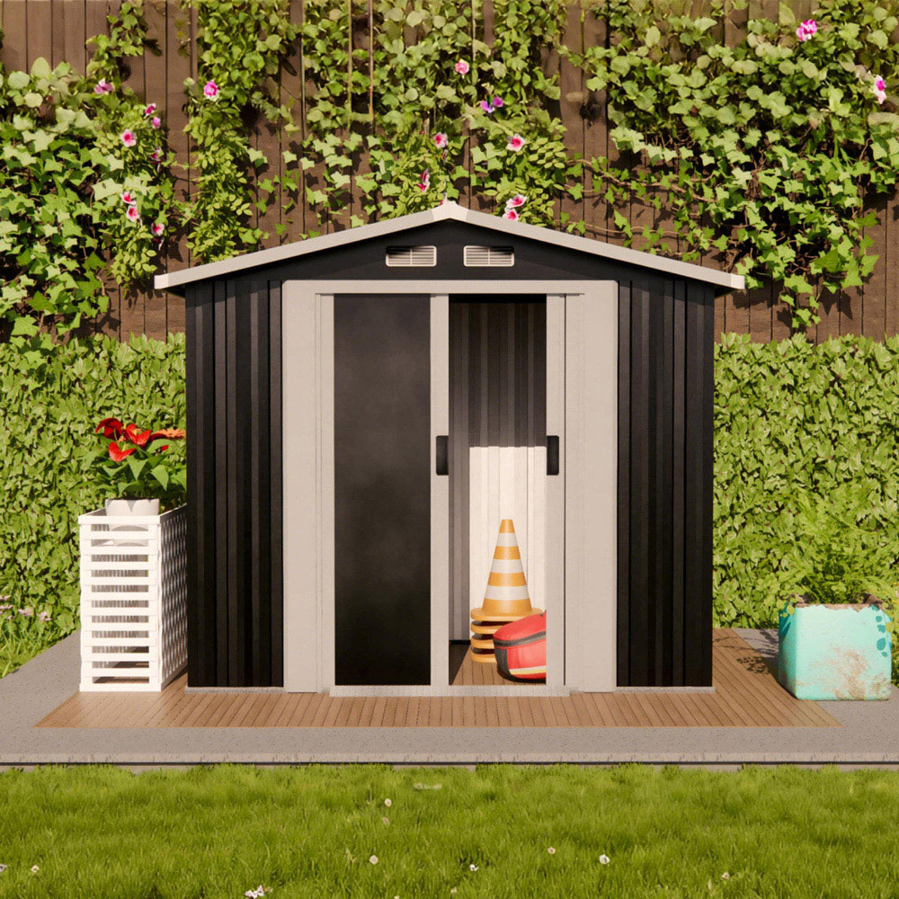 Alivio 6 x 4ft Black Metal Apex Garden Storage Shed Image 2