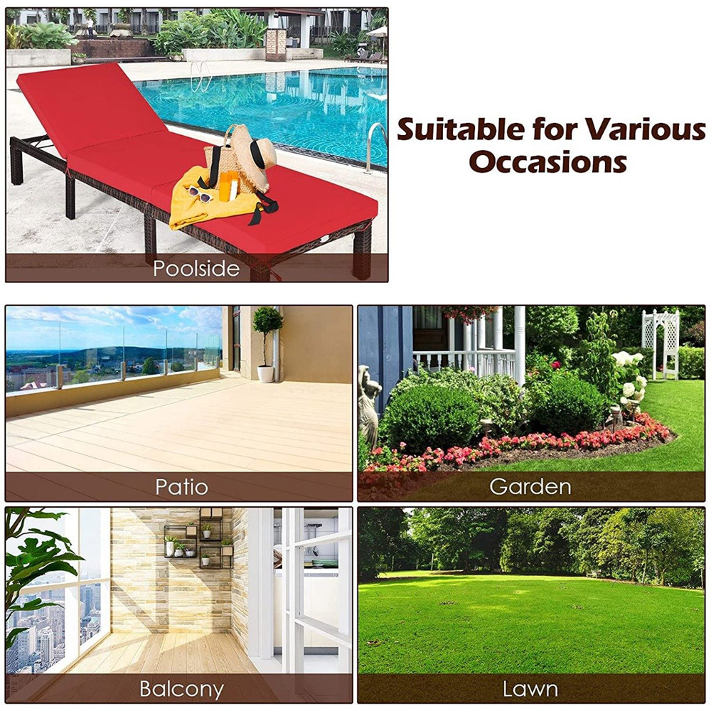 Costway Red Rattan Sun Lounger with Adjustable Backrest Image 7