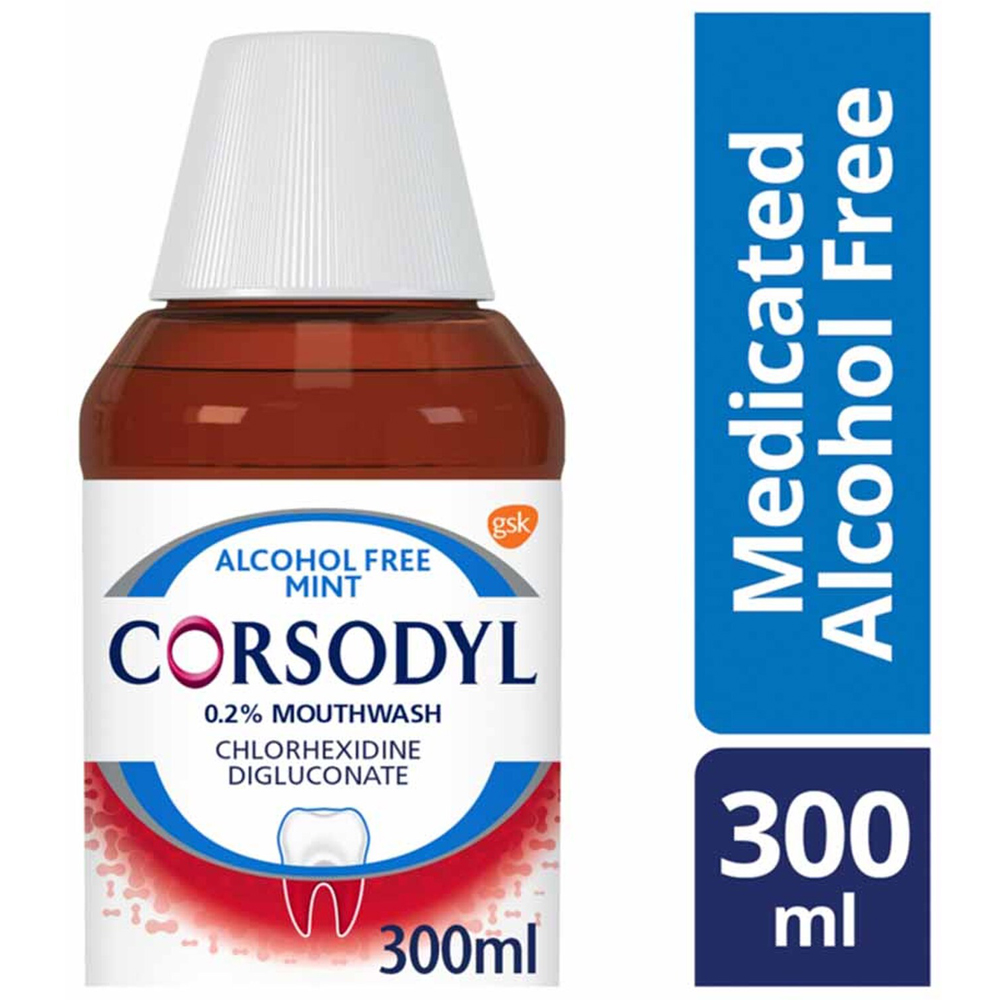 Corsodyl Chlorhexidine Mint Flavour Alcohol Free Gum Disease Treatment Mouthwash 300ml Image 2
