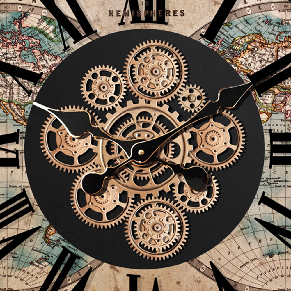 Acacia Home Brown Round Gear Wall Clock 64cm Image 2