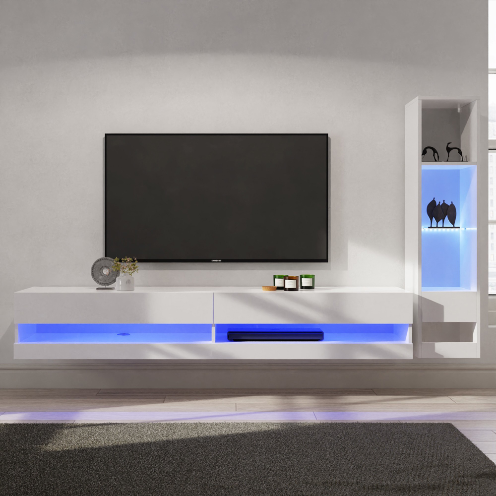 GFW Galicia 6 Shelf White Compact Wall Mounted LED Media Set Image 1