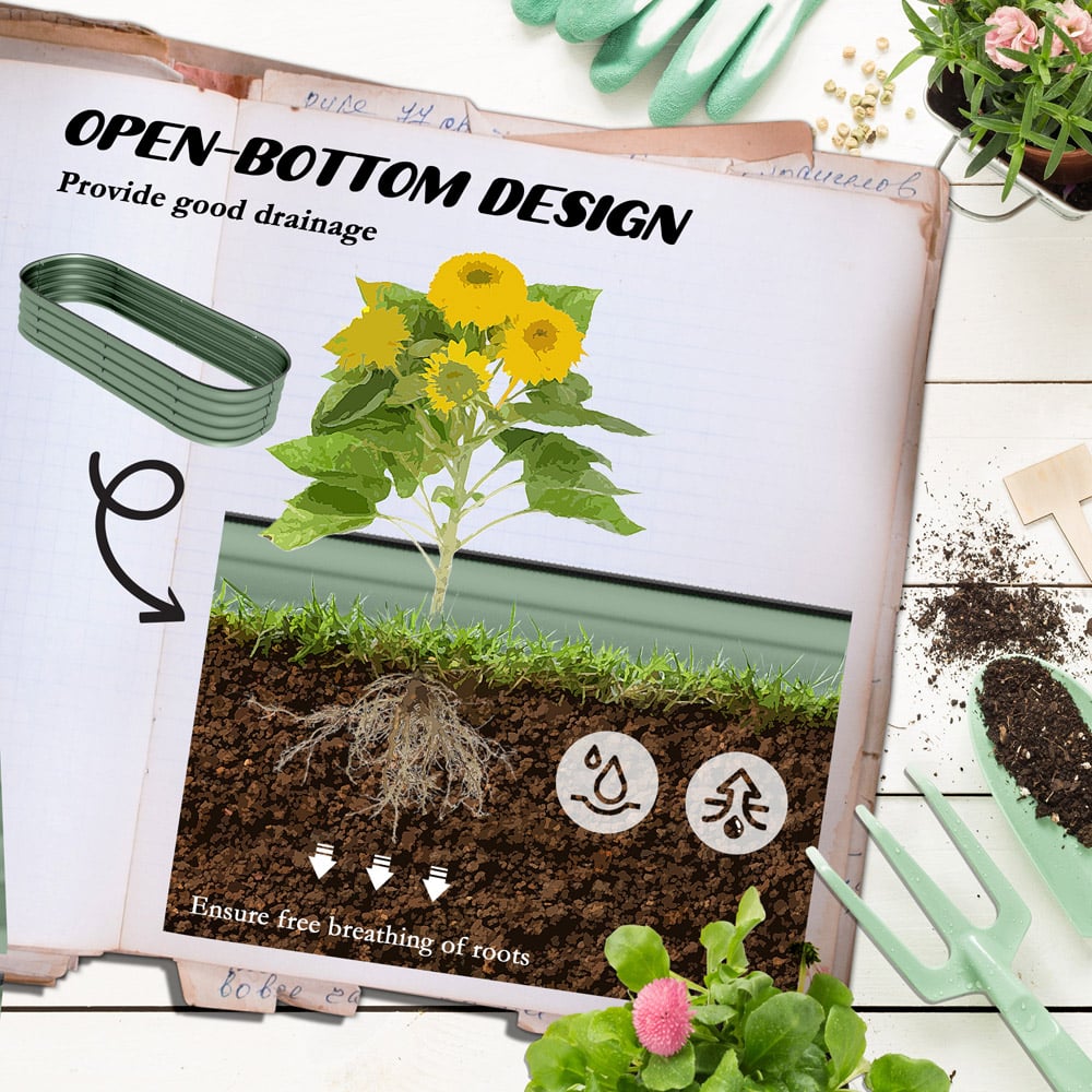 Outsunny Green Galvanised Raised Garden Bed with Safety Edging 150cm Image 5