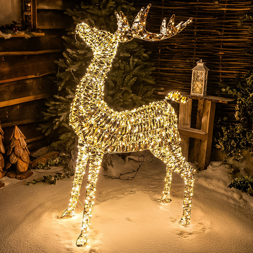 The Christmas Centre 960 Warm White LED Micro Lights Pre-Lit Gold Laser Lit Deer 120cm Image 1