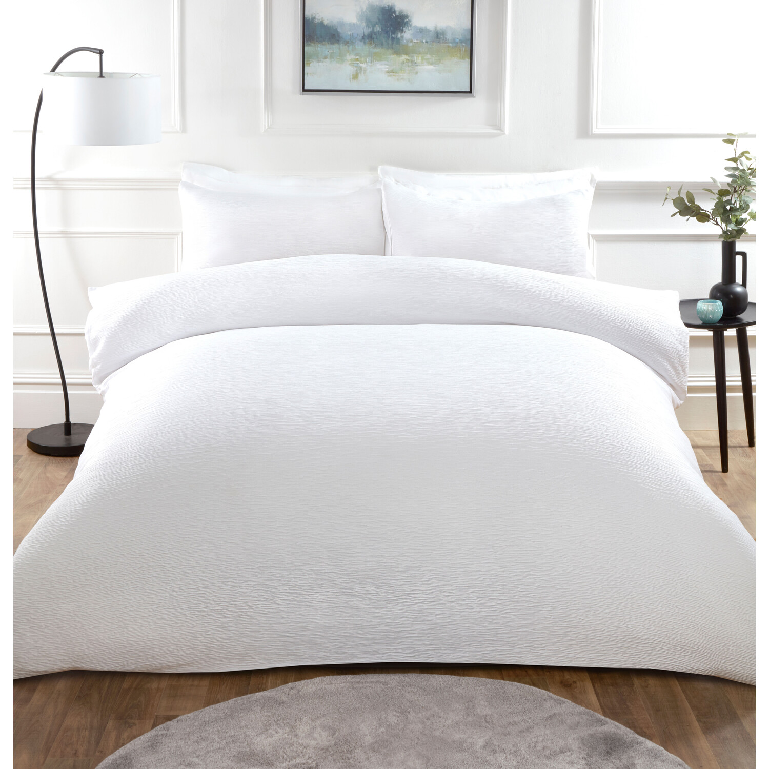 Milan Textured Duvet Cover and Pillowcase Set - White / Superking Image 1
