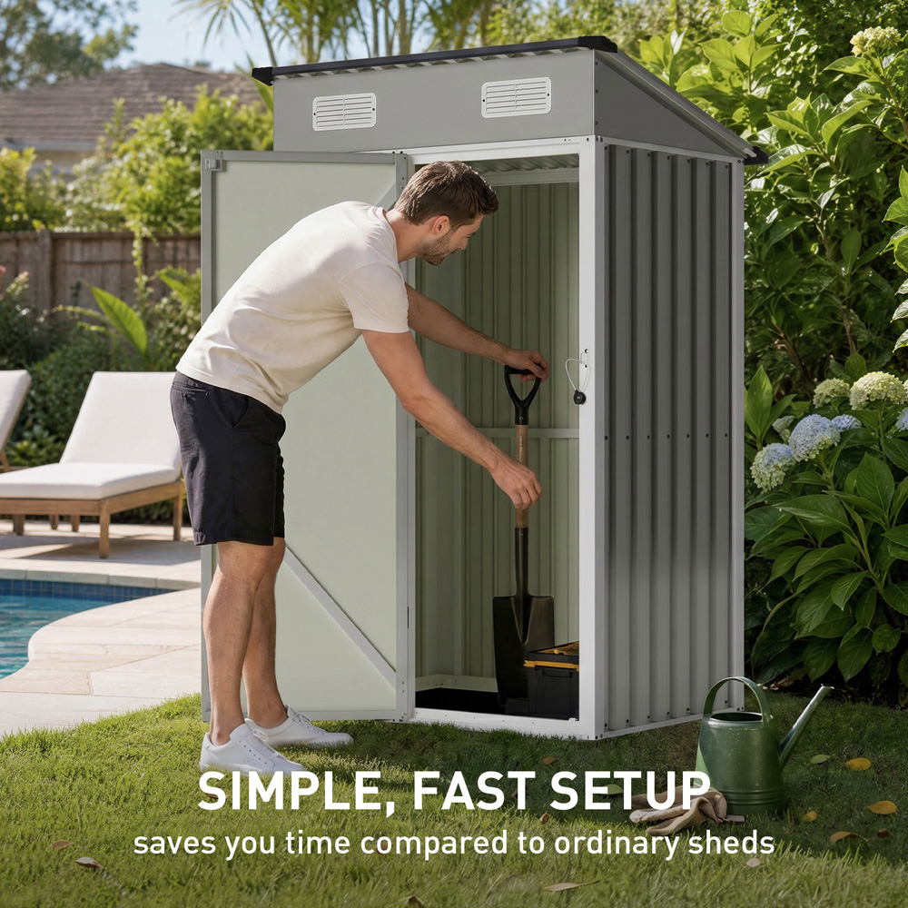 Living and Home 4 x 3ft Grey Pent Quick Assembly Metal Garden Storage Shed Image 4