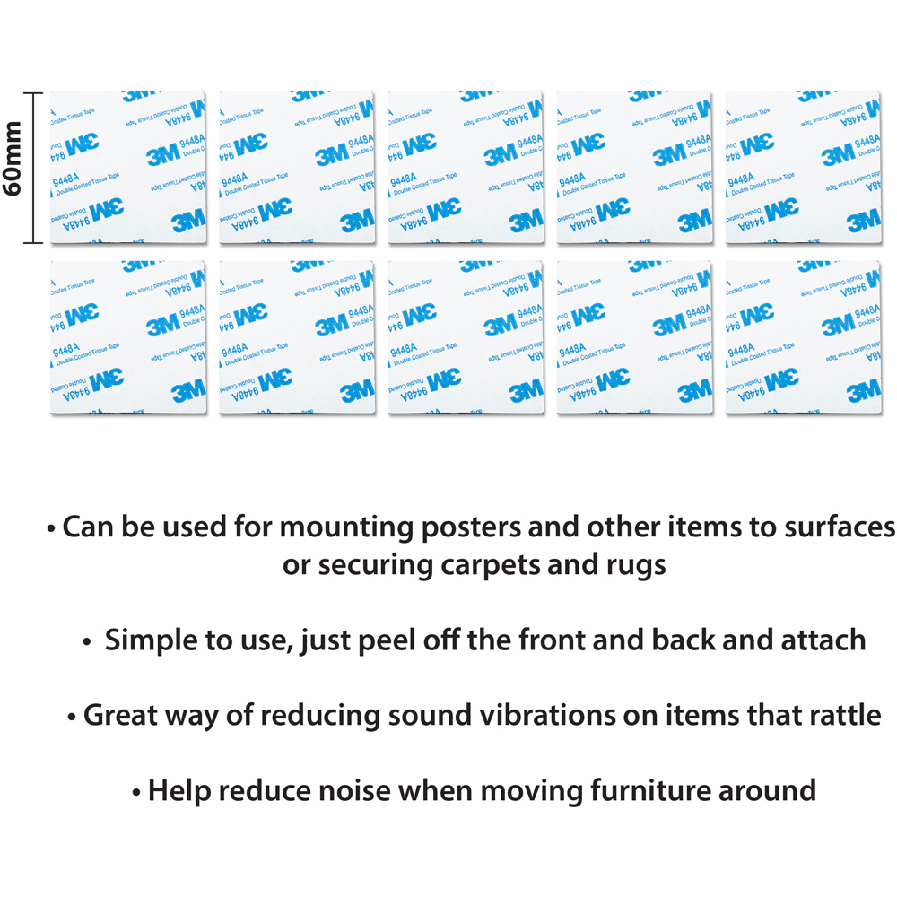 St Helens Grey Double-Sided Square Adhesive Mounting Pads 6cm 10 Pack Image 5