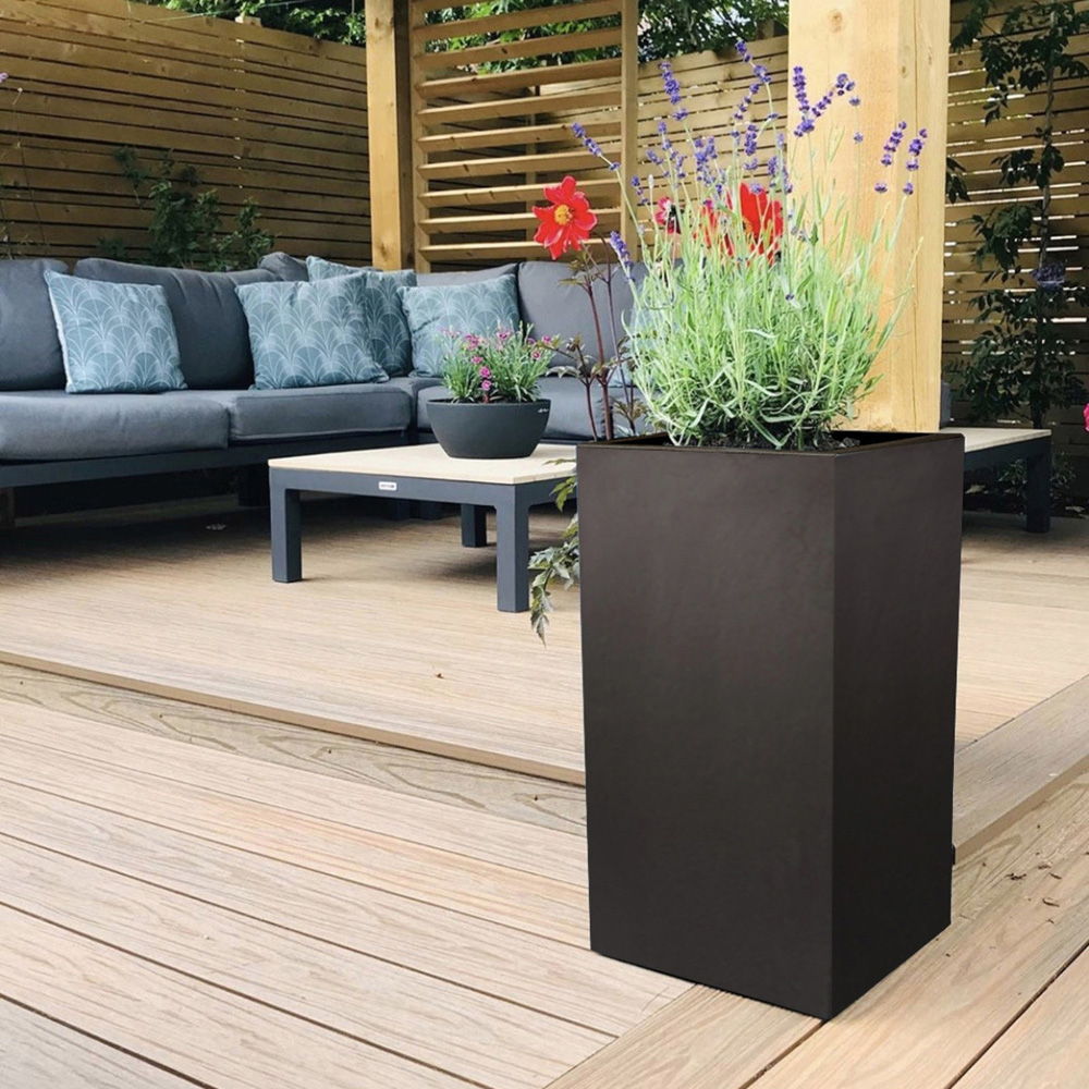 wilko Black Light Concrete Fibrestone Square Outdoor Plant Pot 60cm Image 3