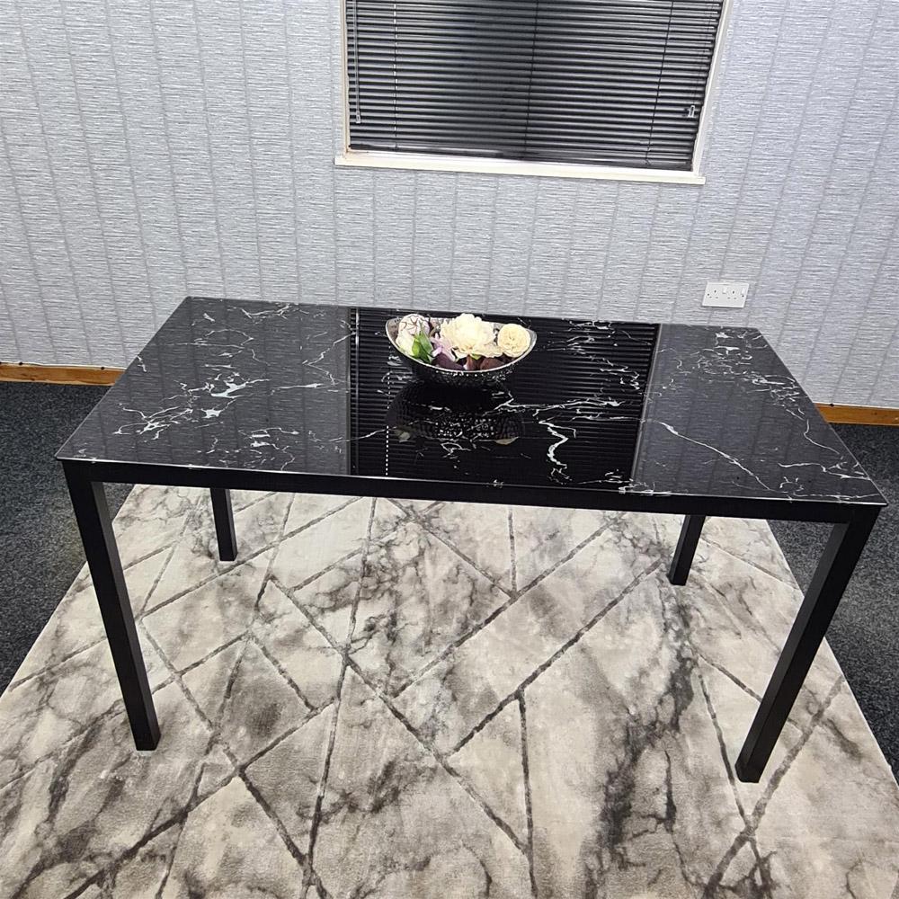 Portland 6 Seater Marble Effect Faux Leather Dining Set Black and White Image 3