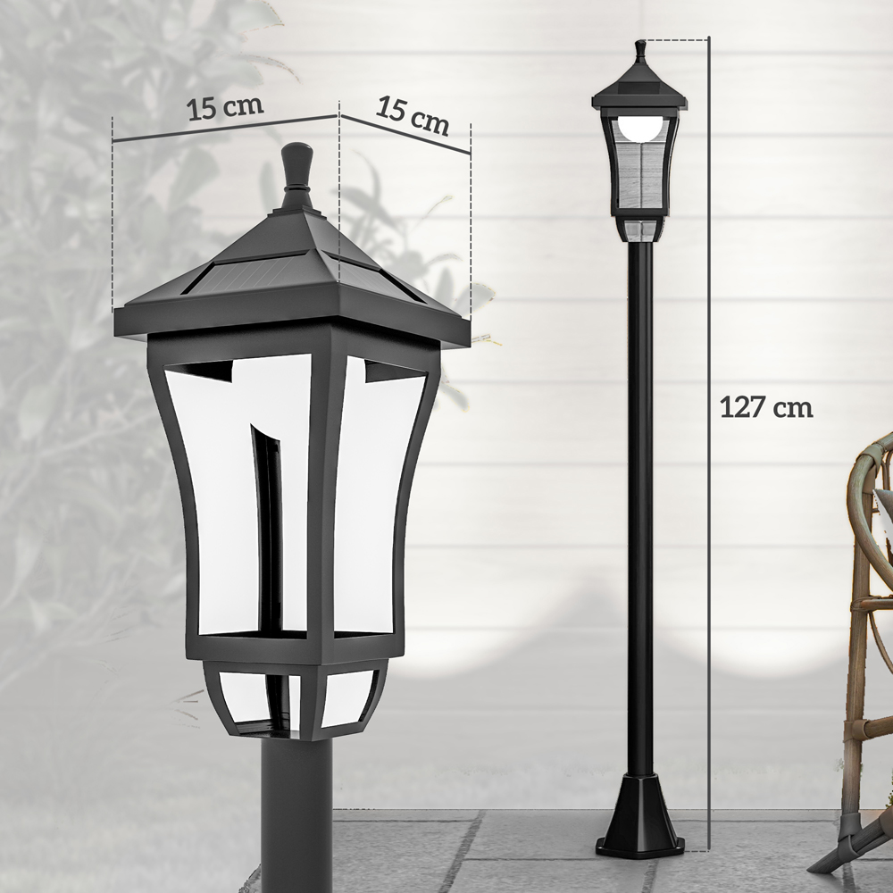 Outsunny Cool White LED Waterproof Black Garden Solar Lamp Post Light Image 9