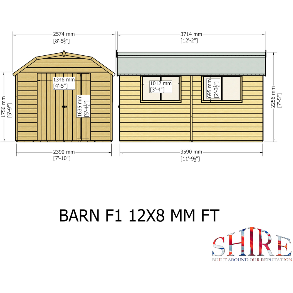 Shire Barn 12 x 8ft Double Door Shiplap Apex Garden Shed Image 9