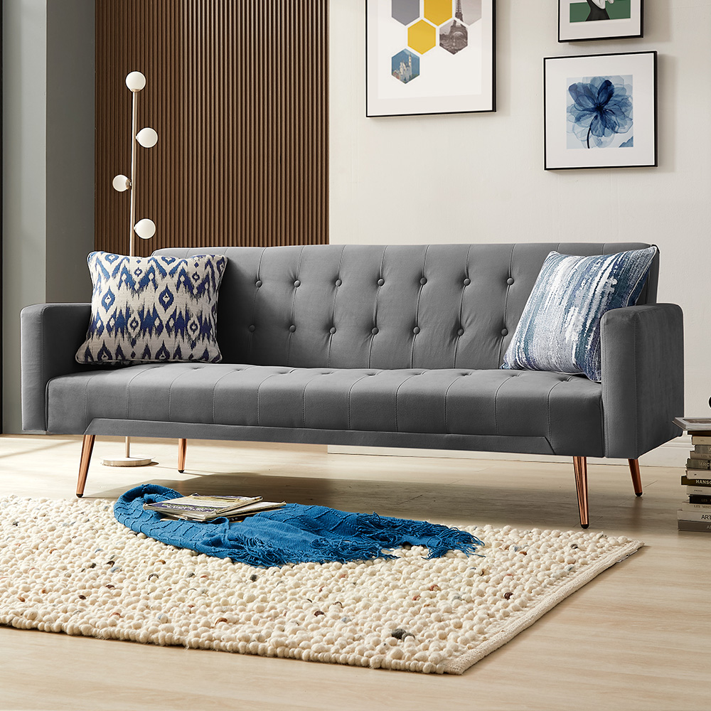 Home Detail Windsor 3 Seater Grey Velvet Sofa Bed Image 1