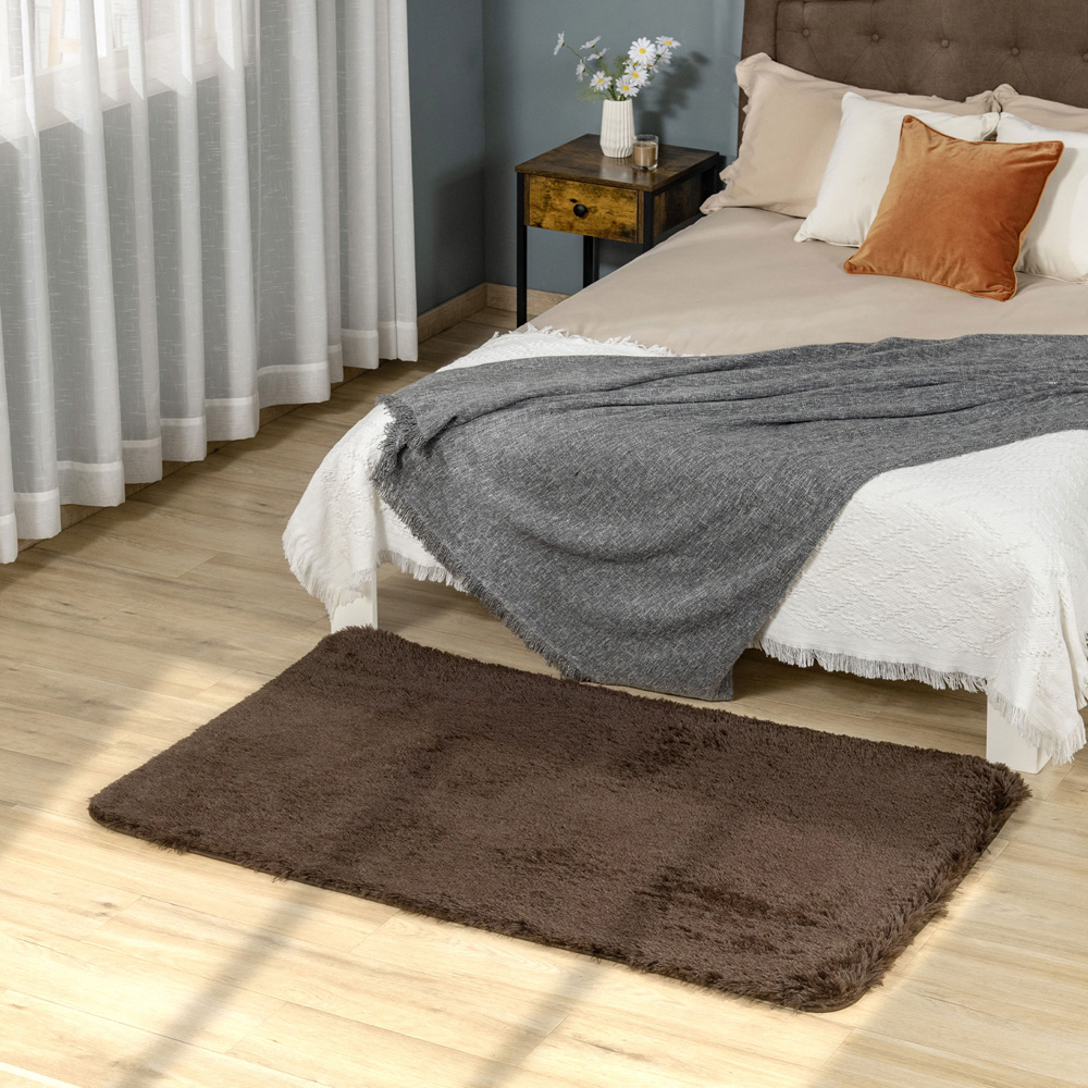 HOMCOM Brown Fluffy Area Rug Shaggy Carpet for Living Room, Bedroom, 90x150cm Image 2