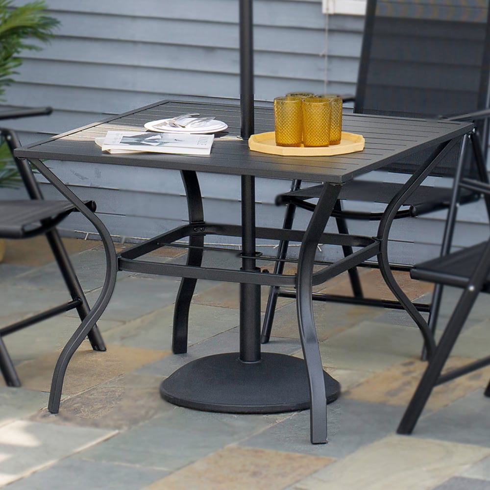 Outsunny 4 Seater Slatted Metal Plate Top Garden Dining Table Black Image 1