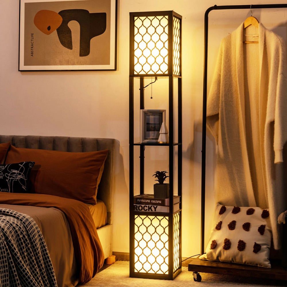 Costway 2 Shelf Storage Double Floor Lamp with Foot Switch Image 2