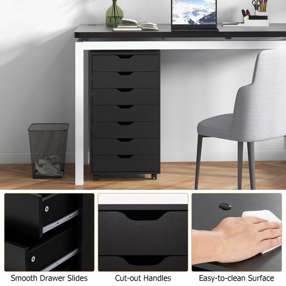 Costway 7 Drawer Black Mobile File Cabinet Image 8