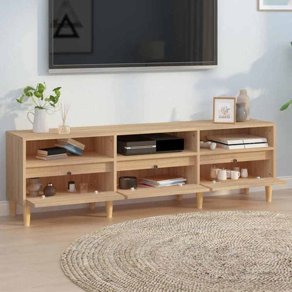 vidaXL 3 Door 3 Shelf Sonoma Oak Wide TV Cabinet Image 1