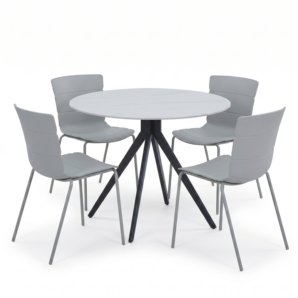Core Products Aspen Bali 4 Seater Sintered Stone Plastic Round Dining Set Light Grey Image 2