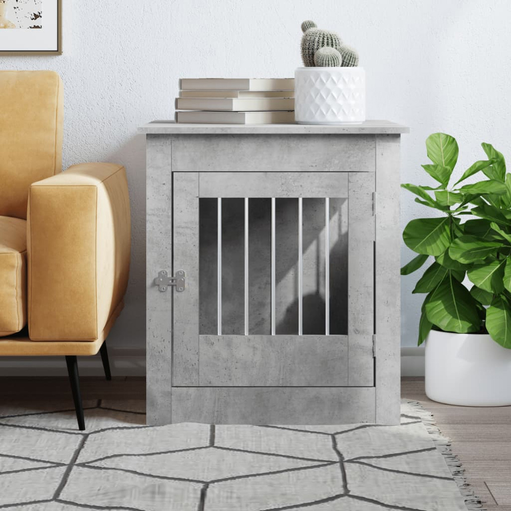 vidaXL Concrete Grey Processed Wood Dog Crate Furniture 64.5 x 80 x 71cm Image 2