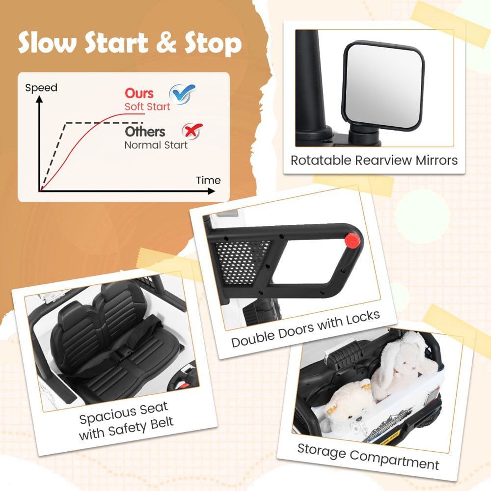 Costway White Kids Ride On Truck Car with Remote Control and LED Light Image 8