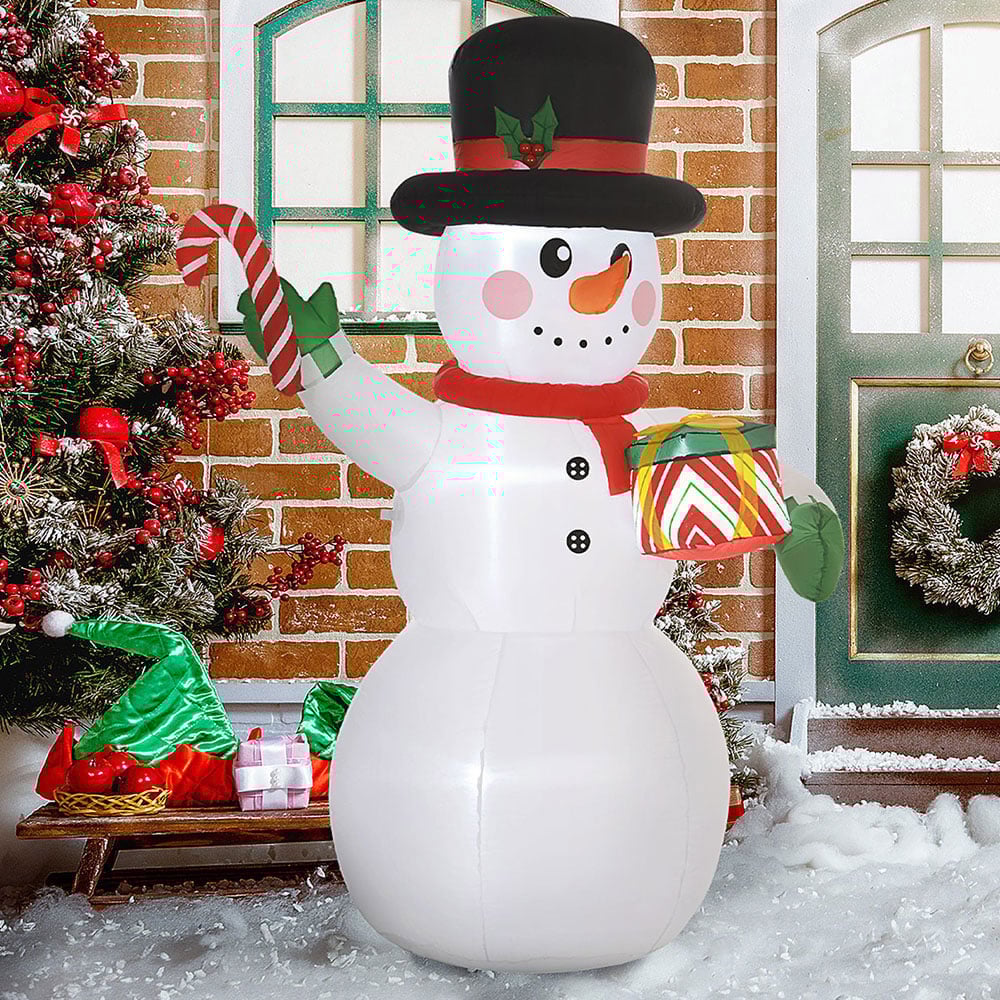 Everglow LED Inflatable Snowman with Candy Cane and Gift Box Christmas Decoration 6ft Image 2