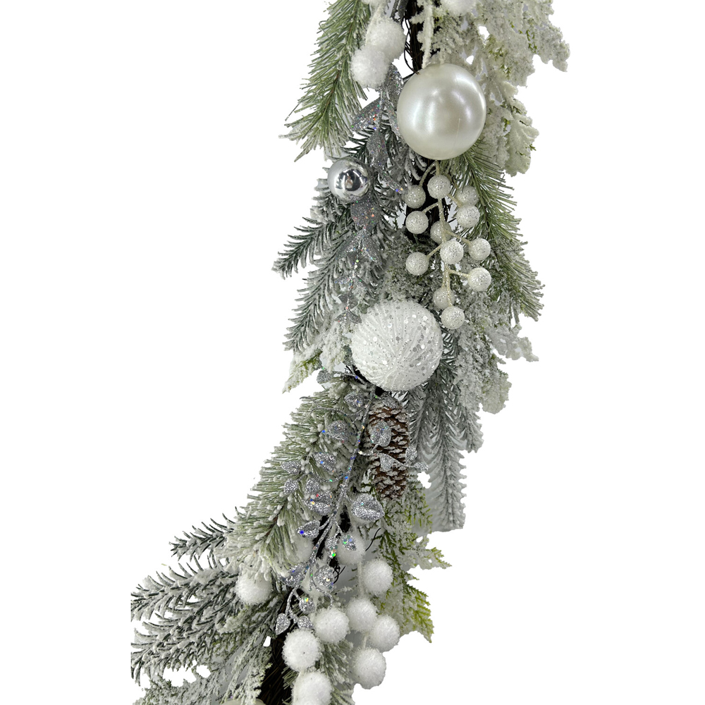 Snowy Pine Bauble Garland - White and Green Image 3