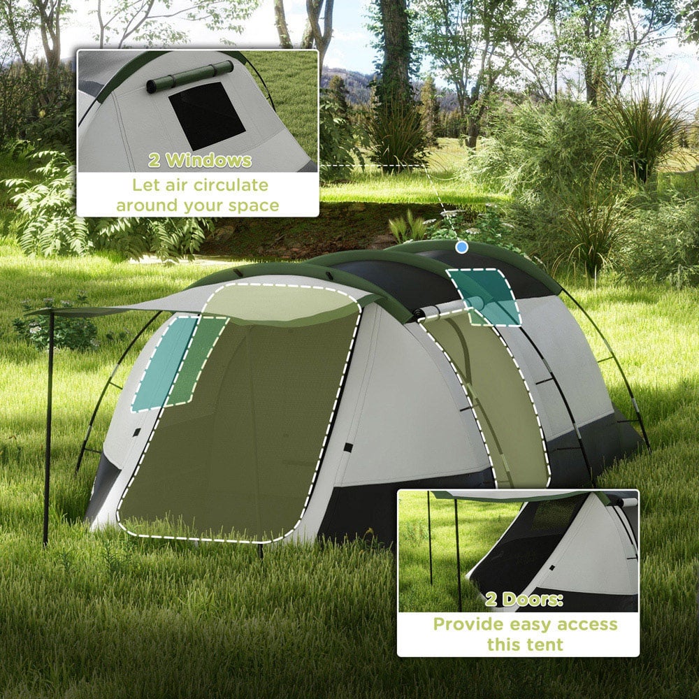 Outsunny 3-4 Person Waterproof Tunnel Camping Tent Green Image 5