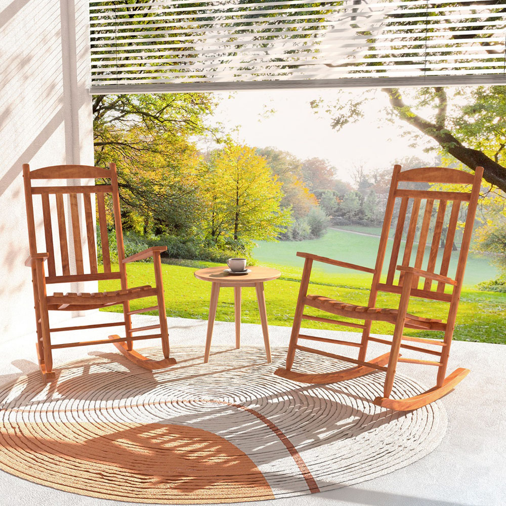 Costway Natural Wood Outdoor Rocking Chair Image 3