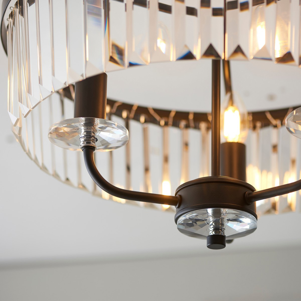 Merano Ascoli Matt Black Cut Glass Multi Arm Semi Flush Ceiling Lamp Image 4