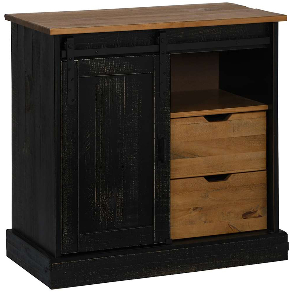 vidaXL Halden Single Door 2 Drawer Single Shelf Black Wooden Sideboard Image 2