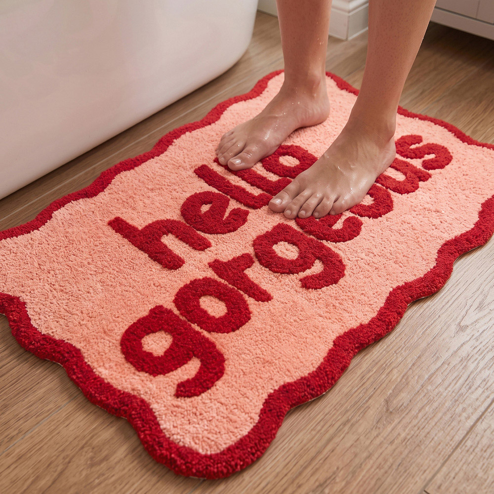 Allure Bath Fashions Hello Gorgeous Slogan Scalloped Non-Slip Bath Mat 50 x 80cm Image 6