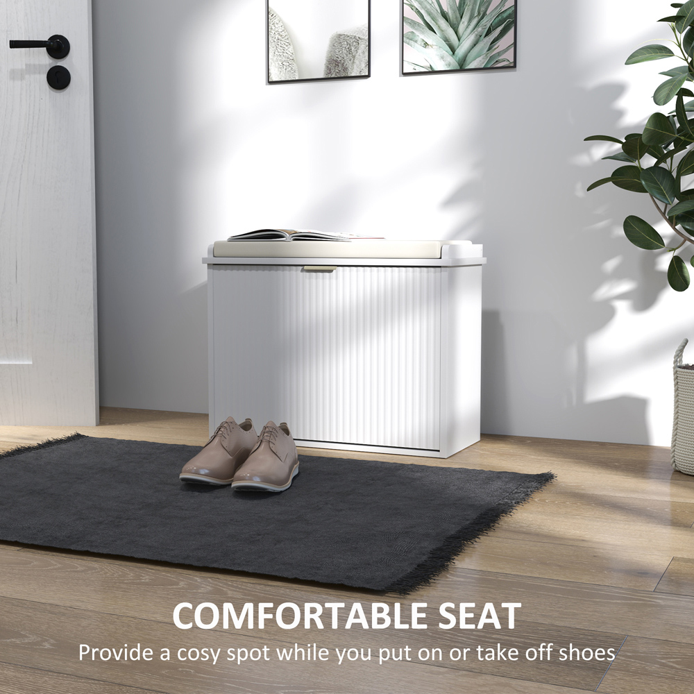 HOMCOM Single Shelf White Shoe Rack Bench with Cushion Image 6