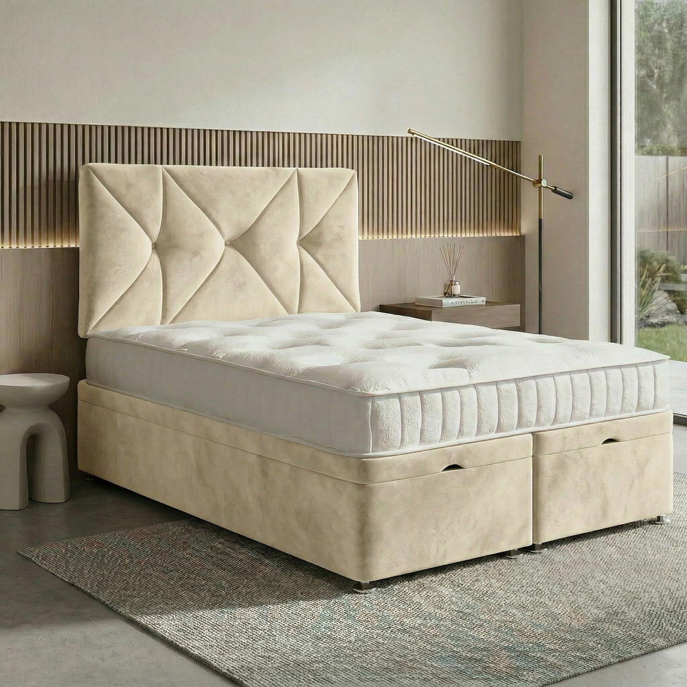 DS Living Eclipse Single Cream Plush Velvet Ottoman Bed Image 3
