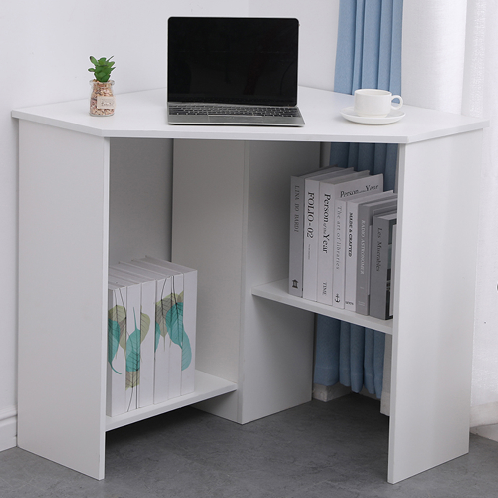Home Source Wellington 2 Shelf Compact Corner Desk White Image 1