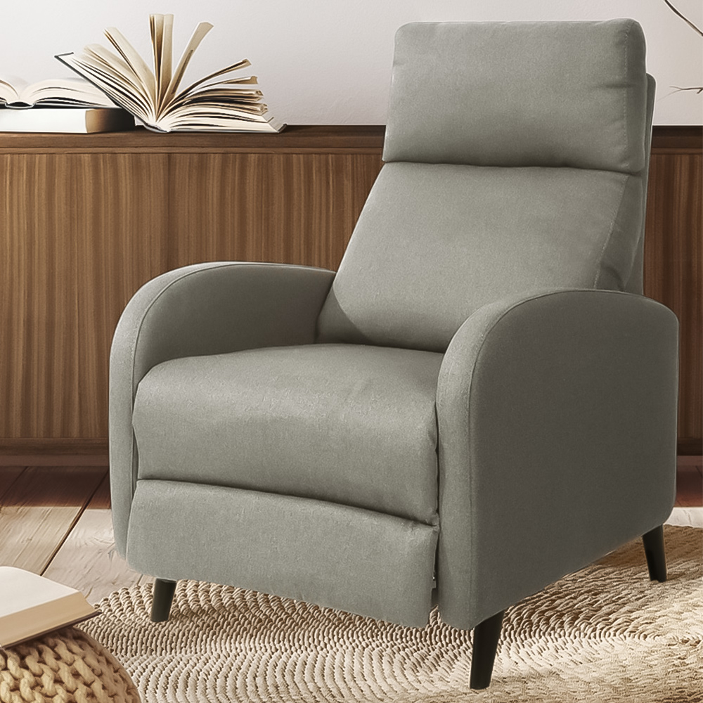 Brooklyn Light Grey Linen Upholstered Manual Recliner Chair Image 1