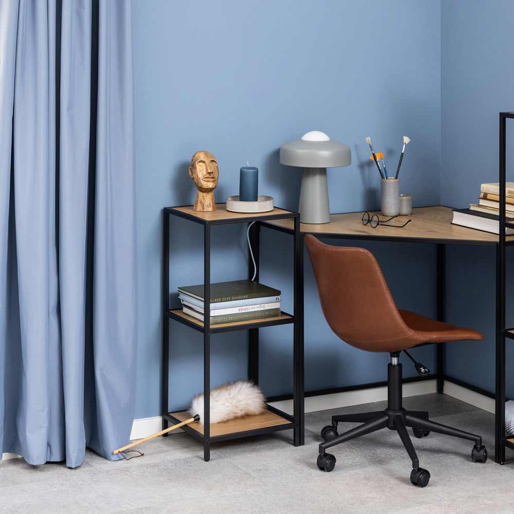 Florence Seaford 2 Shelf Oak and Black Metal Bookcase Image 4