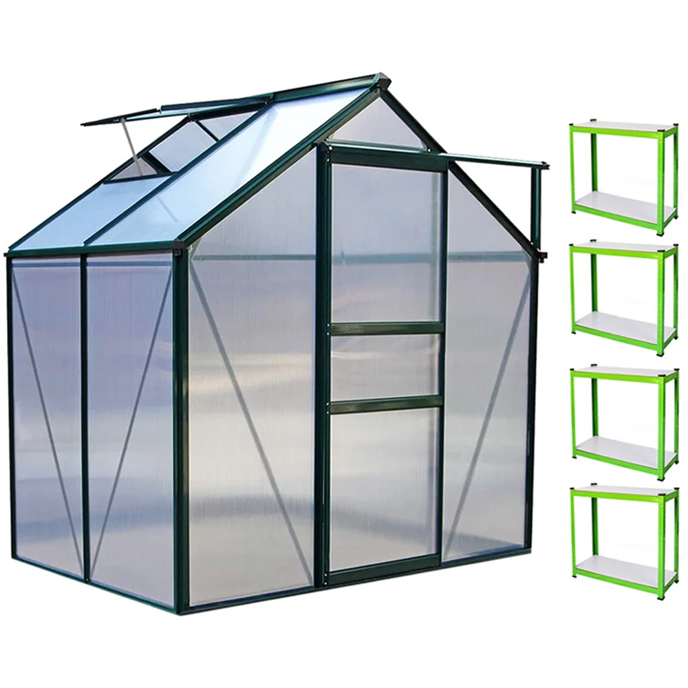 MonsterShop Green 6 x 4ft Greenhouse and Racking Image 1