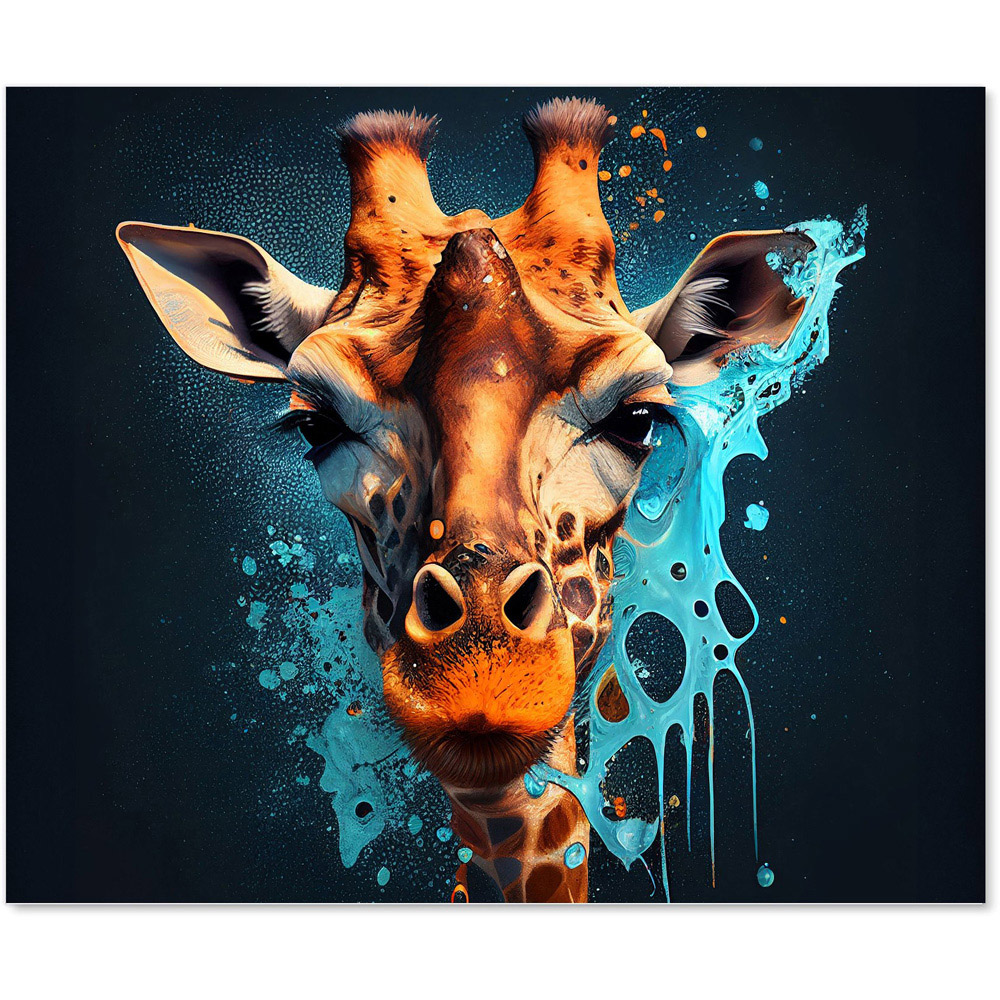 Warren Reed Designer Blue Splashart Giraffe Face Glass Kitchen Splashback 75 x 90cm Image 2
