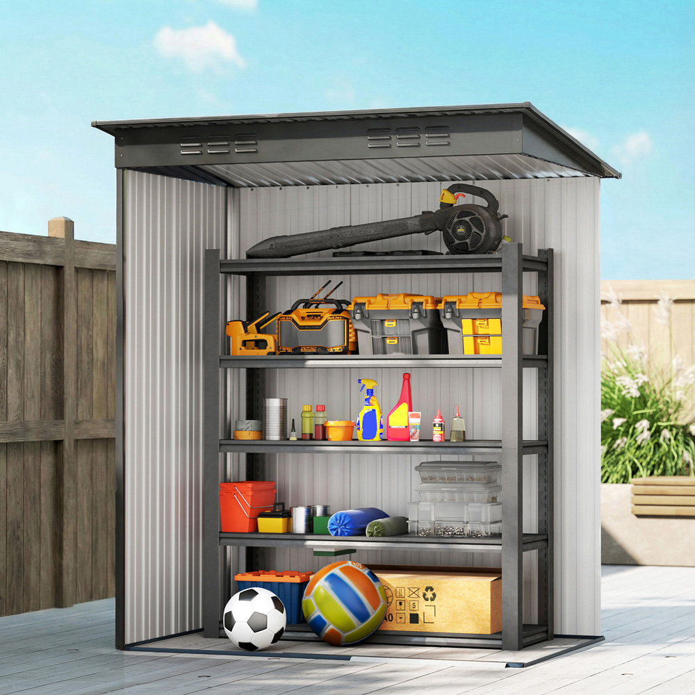 Outsunny 5 x 3ft Light Grey Galvanised Metal Garden Storage Shed Image 4