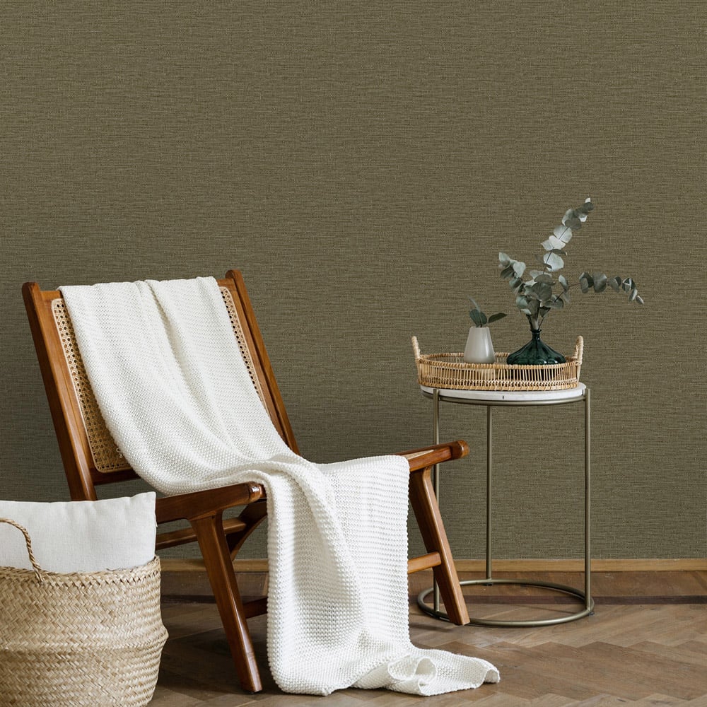 Grandeco Telma Slubbed Fabric Hessian Textured Luxury Dark Green Wallpaper Image 3