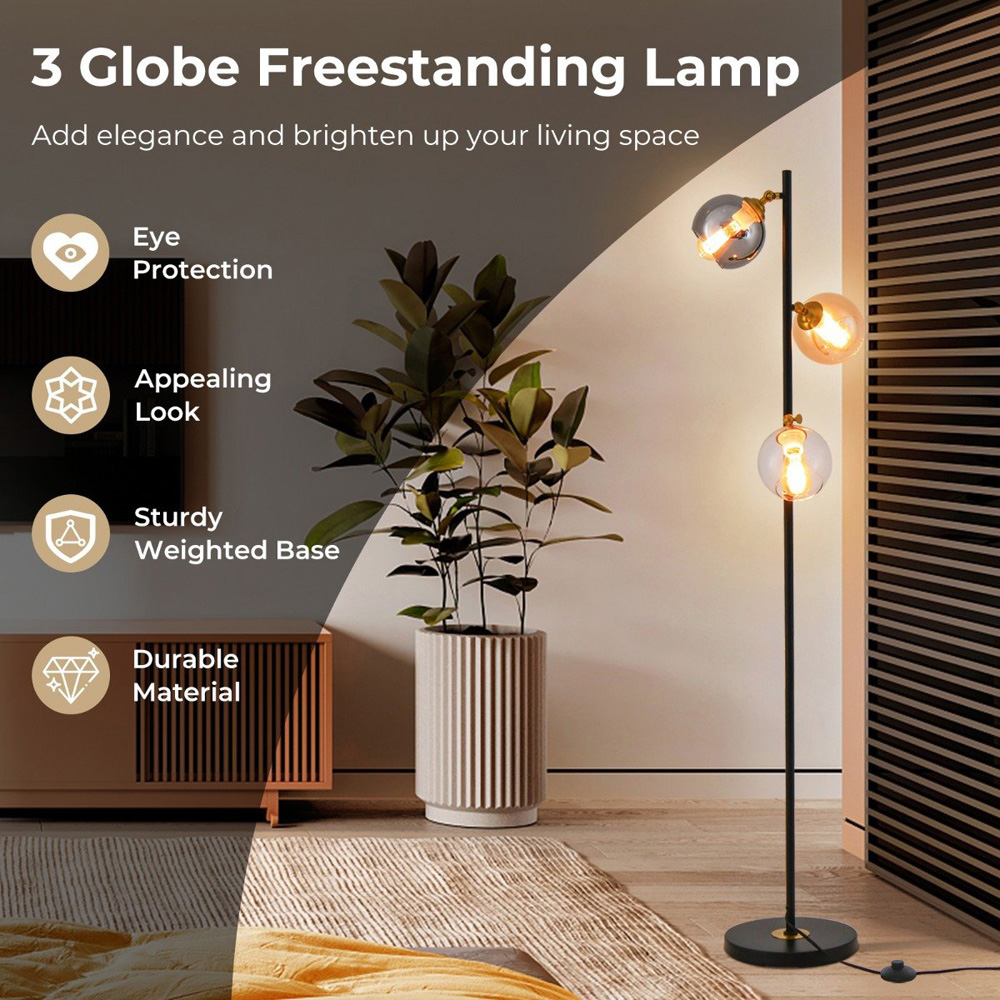 Costway 3 Way Glass Globe Modern Freestanding Lamp Image 4